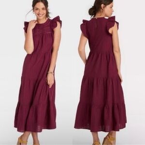 Universal Thread Maxi Dress Ruffle Short Sleeve Tiered Burgundy L